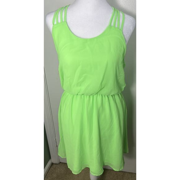 Cals L Neon Green Halter Summer Y2K 2000s Beach Vacation Dress - Picture 1 of 8